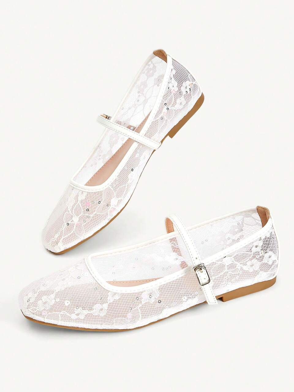 CUCCOO CHICEST Women Shoes Four Seasons New Embroidery Pearl Light Mouth Square Toe Flat Sole Shoes Elegant Temperament Fashion Mesh Women's Flat Shoes Soft