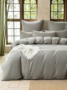 Cirelle 2/3pcs Bamboo Blend Bedding Set – 30% Viscose (Bamboo Pulp) + 70% Polyester, Ultra Soft & Breathable Cool Quilt Cover Set, Machine Washable (1 Cover + 2 Pillowcases, Insert Not Included) - Dark Grey - View 4