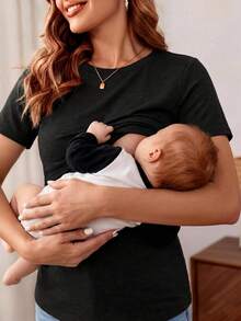 Modmama 3pcs Maternity Round Neck Short Sleeve Nursing T-Shirt - Multicolor - View 3
