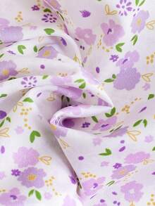 SHEIN Elladie kids 女童新款清新田園風細碎花兩件套，粉色蝴蝶結裝飾無袖背心上衣 + 粉色紋理布料寬腿長褲，甜美可愛時尚日常穿搭，夏季 - 紫色 - 查看 8