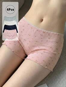 DAZY 4件組甜美碎花荷葉邊短款睡褲，夏季女款睡衣下裝 - 彩色 - 查看 5