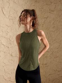 VARSIVA Round Neck Sleeveless Crossover Loose Women Sports Tees & Tanks - Dark Green - View 6