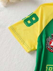SHEIN T-shirt à manches courtes rayé style vintage européen et américain Y2K, convient aux filles et aux adolescentes - Vert - Voir 7