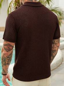 VENTUSAIL Men's Palm Tree Pattern Short Sleeve Single-Breasted Knit Cardigan - Coffee Brown - View 2