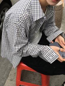 DAZY 男士寬鬆版型長袖格紋布料襯衫 - 彩色 - 查看 2