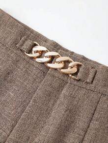 SHEIN Clasi 女款金屬鈕扣長袖西裝外套與寬鬆長褲兩件套 - 鏽棕色 - 查看 11