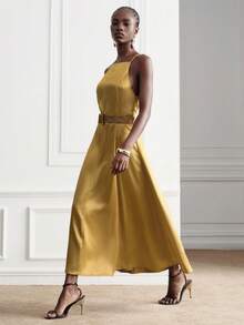 Aveloria Modichic Elegantes, bequemes, modisches französisches Vintage-Pendler-Vielseitigkeits-Damen-Spaghettiträger-Kleid - Gelb - Übersicht 5