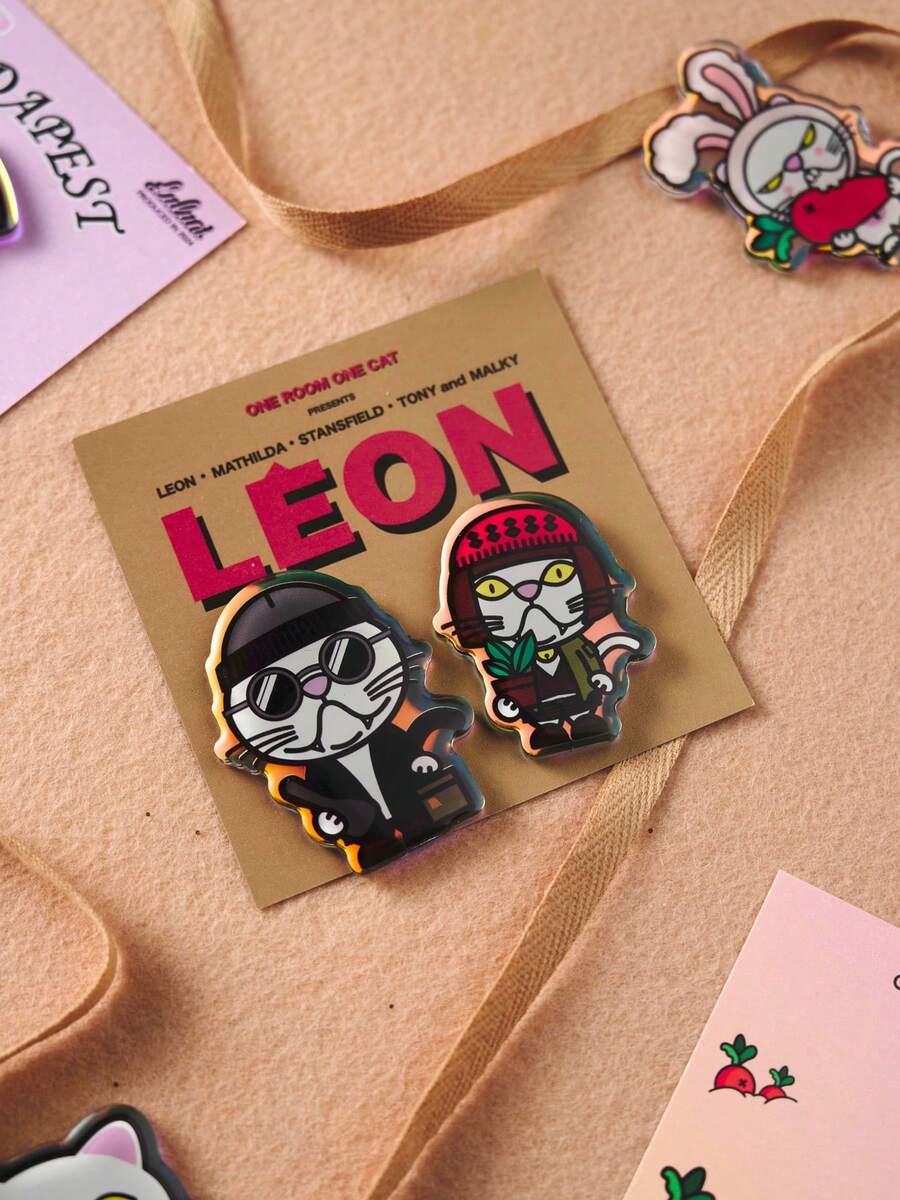 POKOJA LAND Mathilda & Leon Cat Fridge Magnets, Set Of 2, Cinema Refrigerator Magnet, Strong Magnetic Acrylic Meme Decor, Cat Lover Gift, Catscar Movie Series,PokojaLand&Luluni