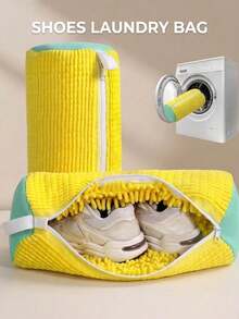 Reusable Sneaker Washing Bag, Suitable For Washing Machine, Shoe Shaped Bag To Maintain Shoe Form, Deep Cleaning Mesh Protection Bag For Sneakers And Loafers, Shoe Care Essential (Yellow/Grey) - Multicolor - View 3
