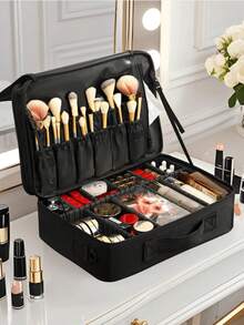 Large Capacity Professional Makeup Case, Suitable For Suitcase Hanging, Multi-Functional Shoulder/Backpack Makeup Artist Cosmetic Storage Box, Beauty & Nail Supplies Container - Black - View 2