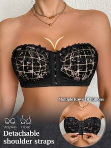 DesireSculpt Women's Black Lace Front Closure Push-Up Bra, 1pc - Black - View 5
