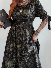 Whyspr Plus Size Spring/Summer Punk Vintage Butterfly Print Vacation Dress - Multicolor - View 5