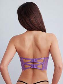 SHEIN 1件裝無肩帶蕾絲性感無鋼圈內衣 - 淡紫色 - 查看 2