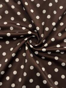 Gownix Brown And White Polka Dot Print Cowl Neck Ruched Short Sleeve Top Office Summer Elegant - Mocha Brown - View 5