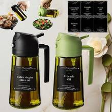 1PC/2pcs Kitchen Olive Oil Bottle, 2-In-1 Glass Oil Bottle & Cooking Sprayer, Suitable For Cooking, Air Fryer, Outdoor Grilling, Compatible With Air Fryer, Auto-Flip Cap, 16oz Olive Green (Light-Blocking), With Label Sticker - multicolor - View 18