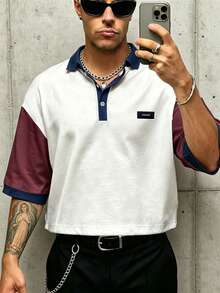 Manfinity Dauomo 休閒時尚百搭男士拼色短袖 Polo 衫 - 白色 - 查看 1