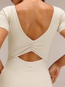 GLOWMODE FeatherFit™-Air Twist & Glow UPF50+ Sweat-Wicking Boatneck Waist Tie Dress With Built-In Shorts Removable Cups Studio Pilates Tennis Golf Daily Wear - White - View 5