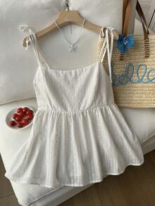 Comfortcana Plus Size White Casual Doll Collar Embroidered Camisole And Tank Top, Summer - White - View 4