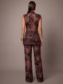 Silquee Women's Brown Embroidered Jacquard Trousers – Versatile, Stylish, And Comfortable For Commuting And Travel (Elegant Business/Workwear) - Coffee Brown - View 2