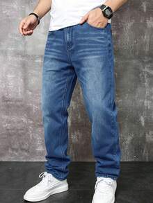 Manfinity Homme Men's Simple Casual Jeans - Medium Wash - View 1
