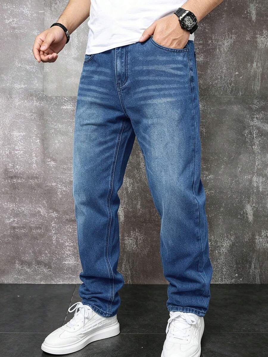 Manfinity Homme Men's Simple Casual Jeans - Medium Wash - View 1