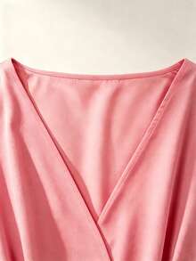 Franclia Vestido elegante de unicolor con volantes en el bajo para mujer de talla grande para primavera y verano - Rosado Sandía - Ver 7