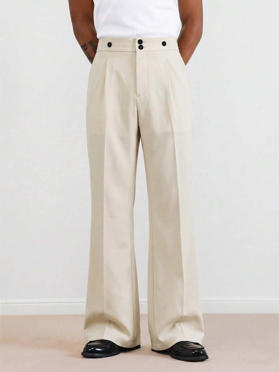 TOKVUE Men's Black Flared Straight Leg Trousers Formal - Apricot - View 1