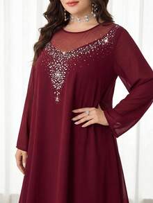 Al Najma Plus Size Women's Round Neck Long Sleeve Arabian Dress - Red Violet - View 7