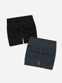 SHEIN Velisys 2pcs Celana Pendek Wanita Ukuran Besar Warna Polos Kasual Serbaguna untuk Aktivitas Sehari-hari, Bepergian, dan Olahraga - MultiWarna - View 2