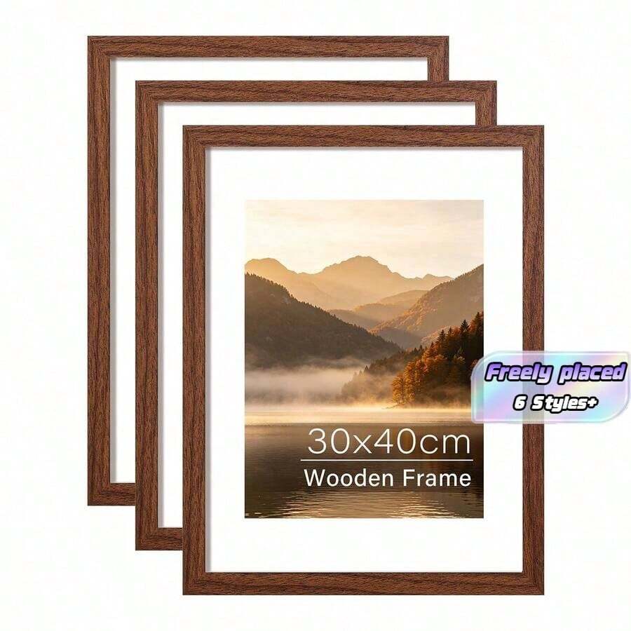 1/3件 30x40cm 木製相框,經典木框,30x40cm A4 A3 復古木框,復古棕色長方形光滑拋光裝飾框,適用於居家臥室客廳桌面牆面裝飾 - 木質相框 - 查看 1