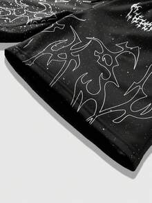 ROMWE MEN Street Life Men's Letter Print Drawstring Waist Casual Shorts - Black - View 6