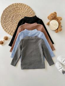 Babygirl Casual Versatile Knit Solid Color Long Sleeve Tops 4pcs/Set - Dusty Blue - View 2