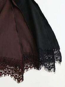 Sweetra Women's Spring/Summer Vacation Casual Black & Coffee Strapless Ruched Waist Asymmetrical Hem Lace Patchwork Top 2-Piece Set - Multicolor - View 8
