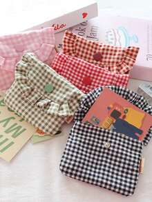 1Pc Cute Plaid Pattern Camera Bag CCD Storage Bag Canvas Camera Case Mini Cute Square Cosmetic Bag Camera Dustproof Storage Bag Camera Pouch Women Lipstick Sanitary Napkins Storage Pouch Wallet Coin Purse Card Holder - Multicolor - View 2