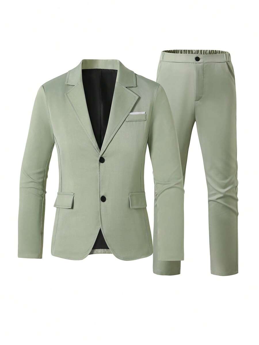Teen Boys Green Suit Jacket & Trousers, Formal Gentleman Outfit For Performance, Wedding, Graduation, Party, Reception, Daily Wear & Back To School - Green - View 1