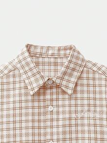 SWAVVY Men's Summer Casual Plaid Short Sleeve Shirt - Brown - View 3