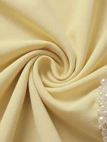BELROSIE Women's Dress Waist-Cinching A-Line Pearl Beaded Round Neck Cuffs Princess Line Large Swing Elegant Vintage Old Money White And Gold Dinner Summer - Yellow - View 6