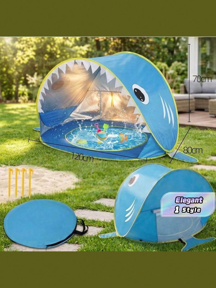 A Small Shark-Shaped Pop-Up Beach Tent, Portable Beach Shade Canopy, Outdoor Travel Camping Uv Protection Tent, Suitable For Beach And Swimming Pool, Essential Beach Item For Summer, Suitable For Outdoor Activities - Multicolor - View 1