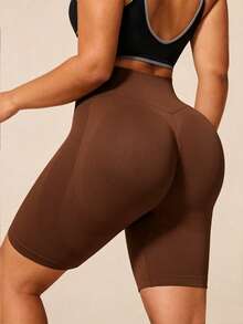 BamGleam 女款大尺碼純色休閒百搭日常運動短褲 - 棕色 - 查看 6