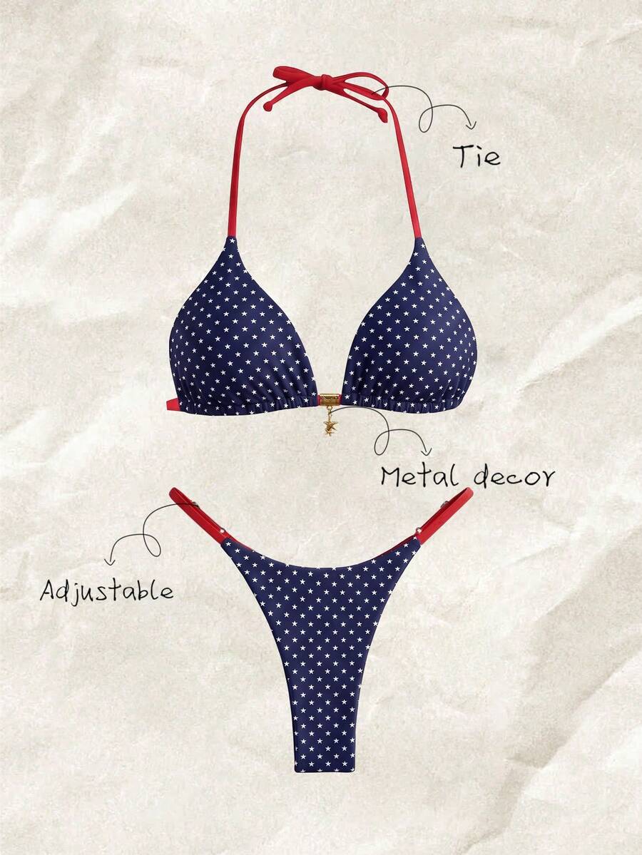 Elavelle Springbreak 女款沙灘裝 夏季女裝 純色細肩帶性感比基尼套裝 - 彩色 - 查看 1