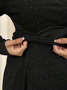 SHEIN 孕婦純色長袖上衣與長褲哺乳兩件套 - 黑色 - 查看 8