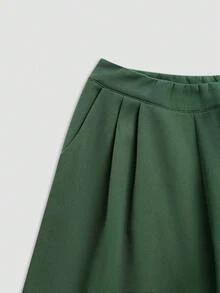 SHEIN LUNE Women's Sleeveless V-Neck Emerald Green Dark Green Wide Leg Pants 2 Pieces Set Business Office Summer Casual Elegant - Green - View 7
