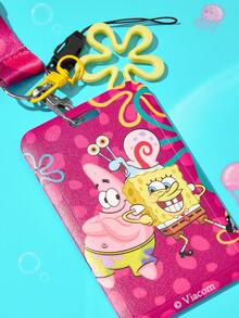 SpongeBob SquarePants | SHEIN Multifunctional Combo Keychain Badge Holder Detachable Neck Lanyard , Rose Red Patterned Card Cover Keychain With Yellow Flower Charm, Bag Pendant - Hot Pink - View 4