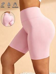 Menodora SHEIN Sport 女款極簡百搭緊身運動短褲，適合跑步、瑜珈、健身 - 淺粉色 - 查看 5