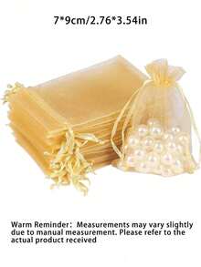 50PCS Organza Gift Bags With Drawstring, For Jewelry, Candy, Wedding, Party Favor Pouch School Supplies Food Bag Food Box Suitable For Candy Chocolate Cookies Etc., - Gold - View 9