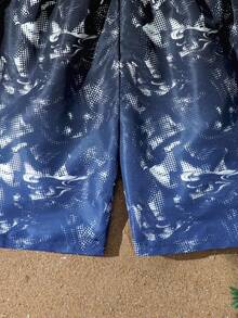 SHEIN Shorts de baño con estampado degradado de color para adolescentes - Azul Marino - Ver 4