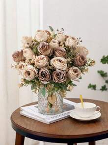 1Piece French Small Bouquet Artificial Flower For Home Table Centerpiece Hotel Lobby Decoration Wedding Party Vase Filler Elegant Style High Quality Trending Now - Coffee Brown - View 2
