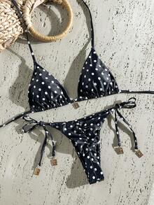 Swim Vcay Springbreak 女款夏季隨機印花細肩帶金屬裝飾復古兩件式比基尼套裝 - 彩色 - 查看 1