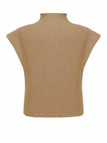 EMERY ROSE Women's Solid Color Stand Collar Casual Versatile Daily Wear Knit Top - Khaki - View 2