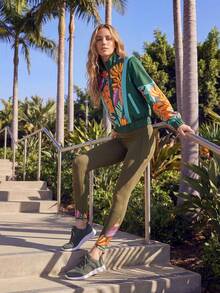 CAJUNI Women's Tropical Plant Print Long Sleeve Zip-Up Sports Jacket - Green - View 3